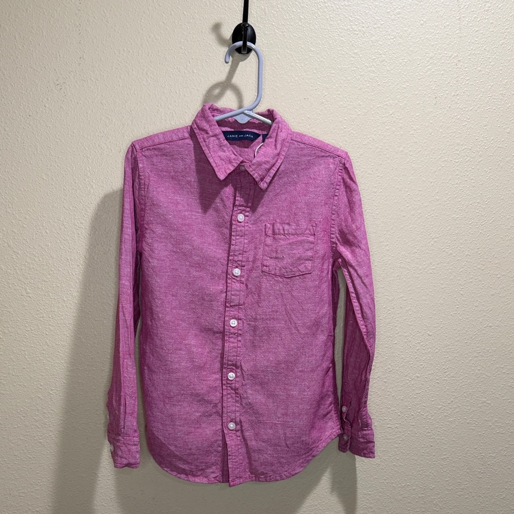 Janie and Jack Size 5 Heathered Pink Linen Button-Up Shirt